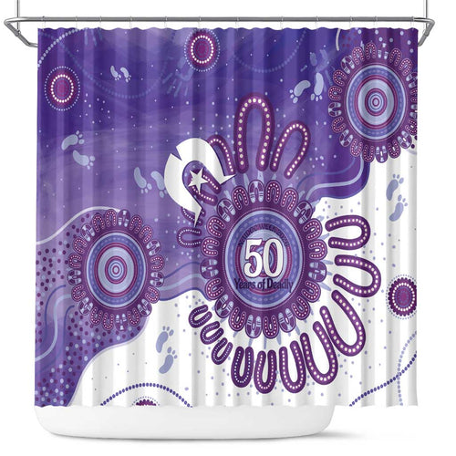 NAIDOC Week 2026 Shower Curtain 50 Years Deadly Dhari Purple Aboriginal Art