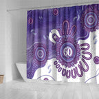 NAIDOC Week 2026 Shower Curtain 50 Years Deadly Dhari Purple Aboriginal Art