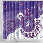 NAIDOC Week 2026 Shower Curtain 50 Years Deadly Dhari Purple Aboriginal Art