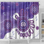 NAIDOC Week 2026 Shower Curtain 50 Years Deadly Dhari Purple Aboriginal Art