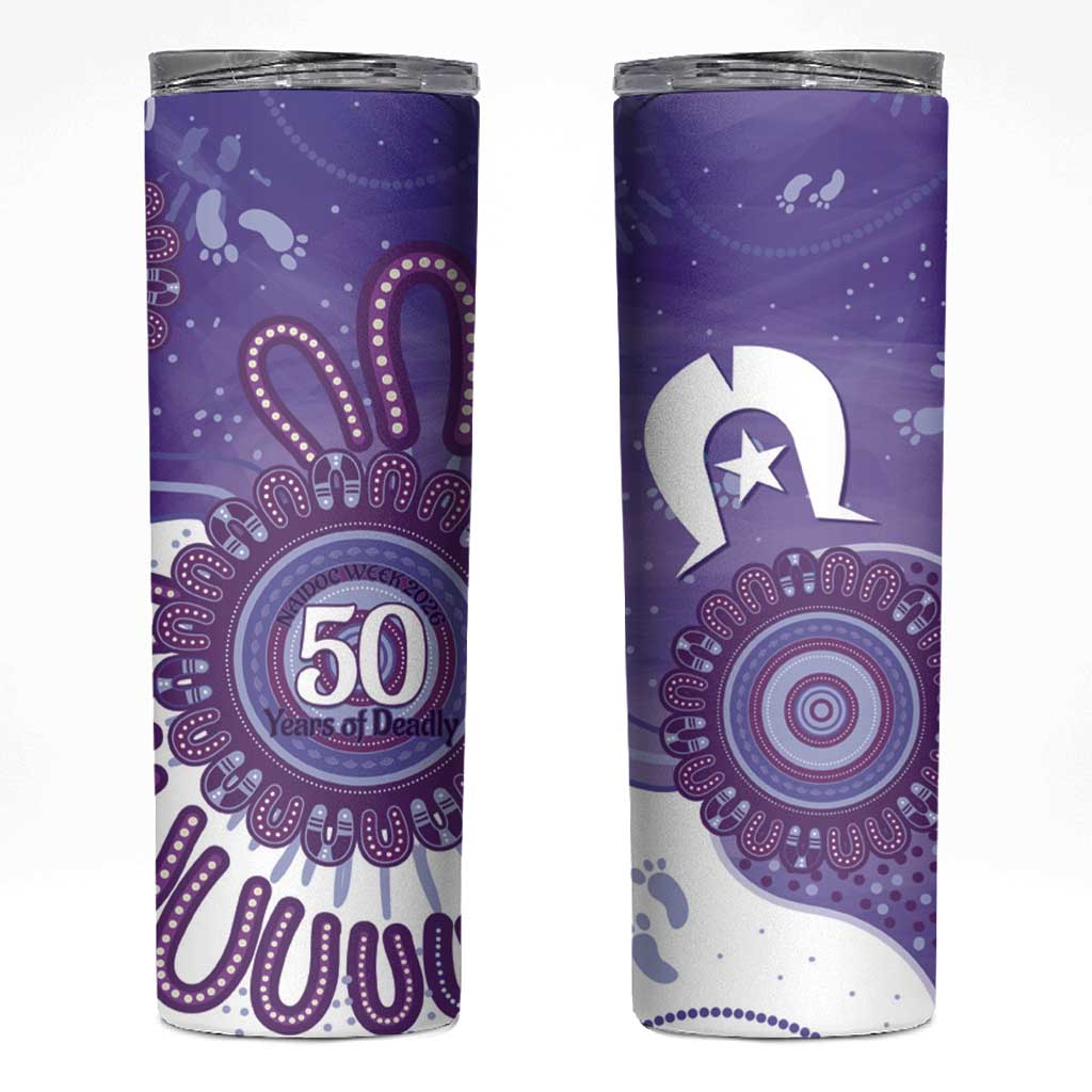 NAIDOC Week 2026 Skinny Tumbler 50 Years Deadly Dhari Purple Aboriginal Art