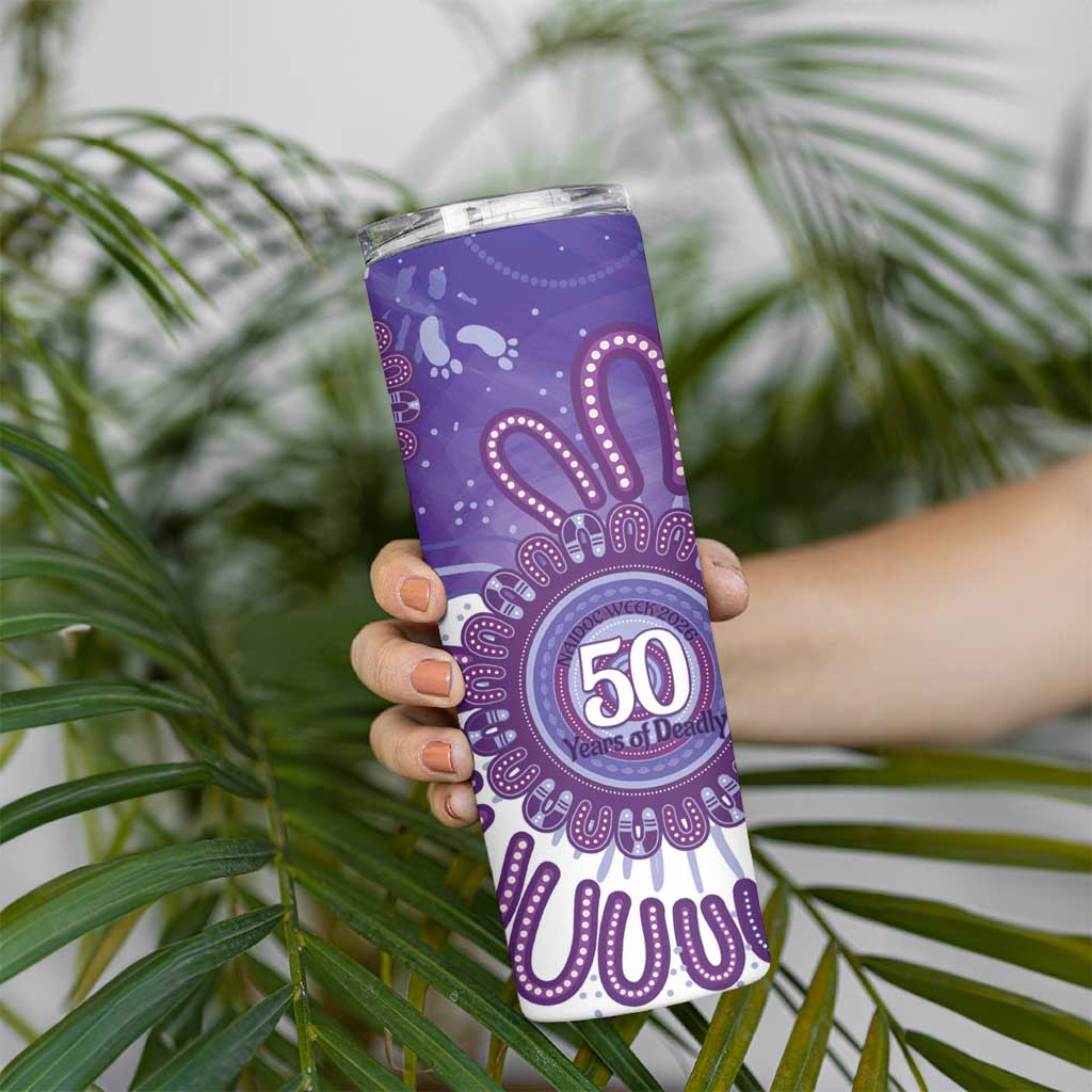 NAIDOC Week 2026 Skinny Tumbler 50 Years Deadly Dhari Purple Aboriginal Art