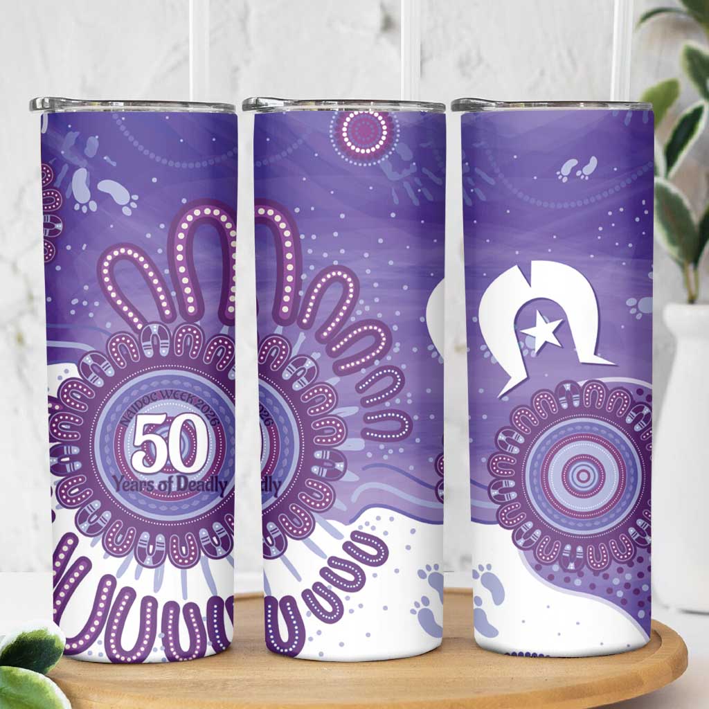 NAIDOC Week 2026 Skinny Tumbler 50 Years Deadly Dhari Purple Aboriginal Art