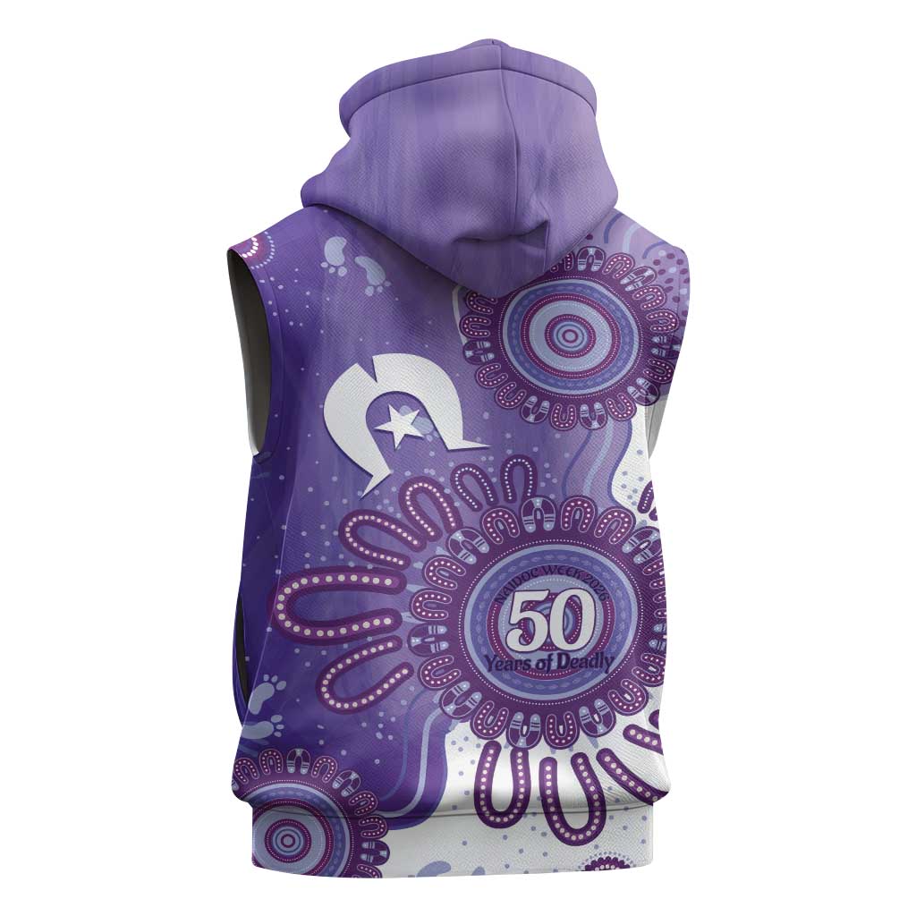 NAIDOC Week 2026 Sleeveless Hoodie 50 Years Deadly Dhari Purple Aboriginal Art