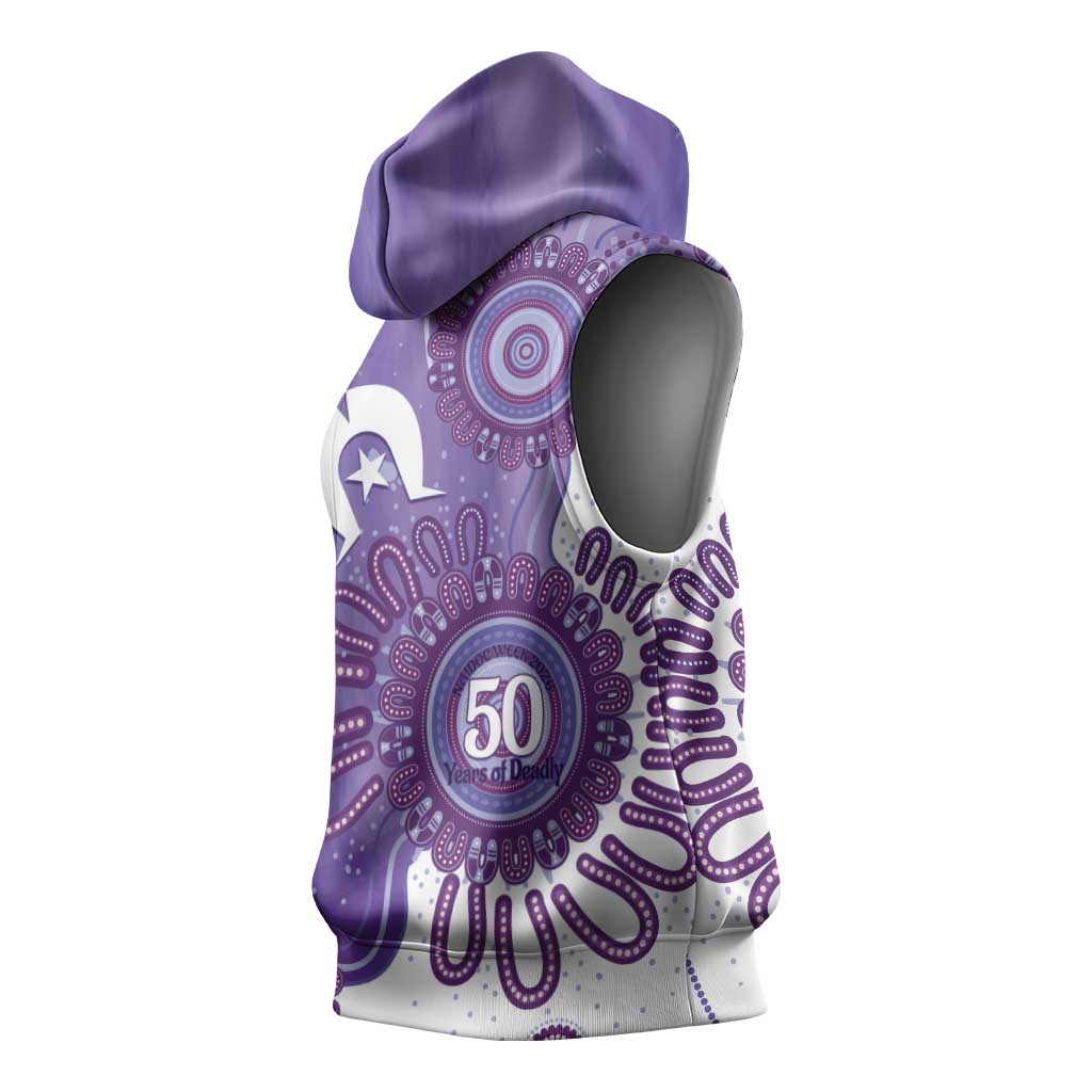 NAIDOC Week 2026 Sleeveless Hoodie 50 Years Deadly Dhari Purple Aboriginal Art
