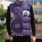 NAIDOC Week 2026 Sleeveless Puffer Jacket 50 Years Deadly Dhari Purple Aboriginal Art