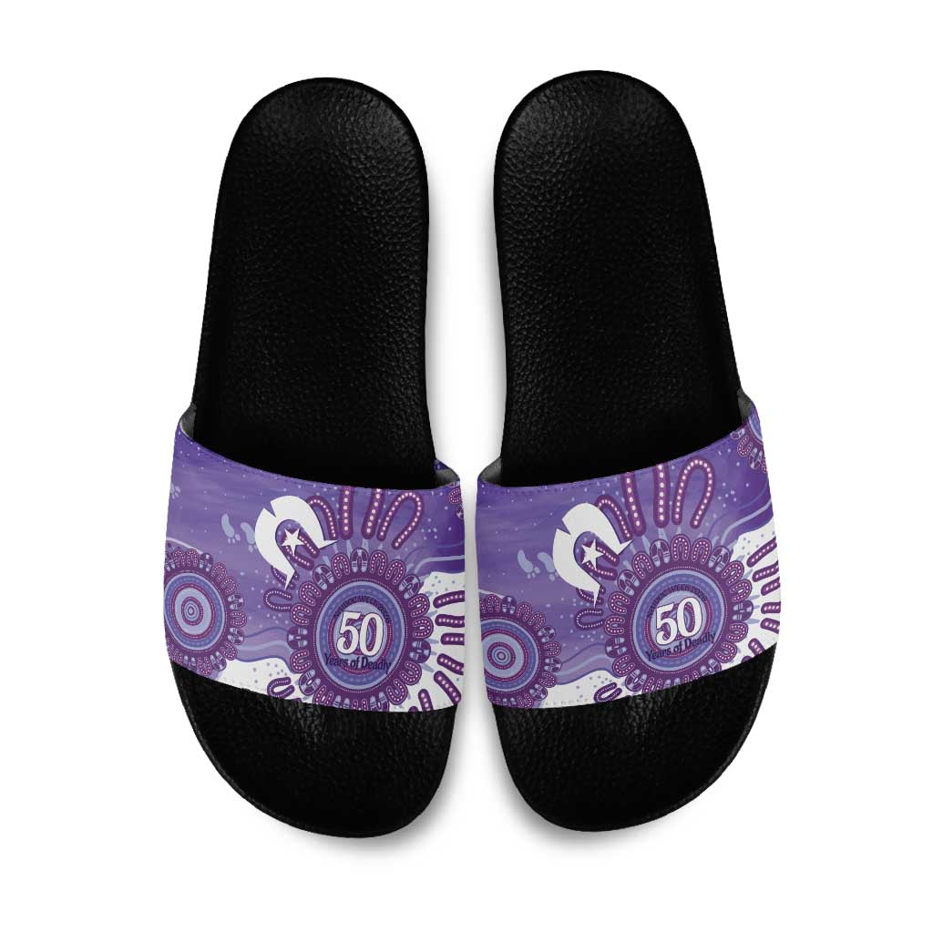 NAIDOC Week 2026 Slide Sandals 50 Years Deadly Dhari Purple Aboriginal Art