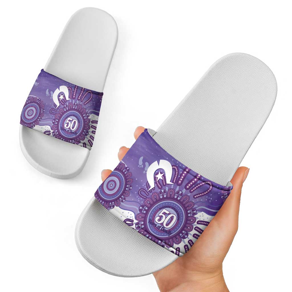 NAIDOC Week 2026 Slide Sandals 50 Years Deadly Dhari Purple Aboriginal Art