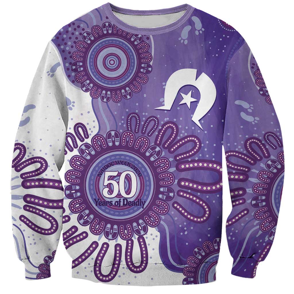 NAIDOC Week 2026 Sweatshirt 50 Years Deadly Dhari Purple Aboriginal Art