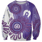 NAIDOC Week 2026 Sweatshirt 50 Years Deadly Dhari Purple Aboriginal Art