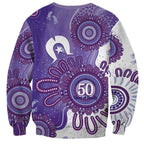 NAIDOC Week 2026 Sweatshirt 50 Years Deadly Dhari Purple Aboriginal Art