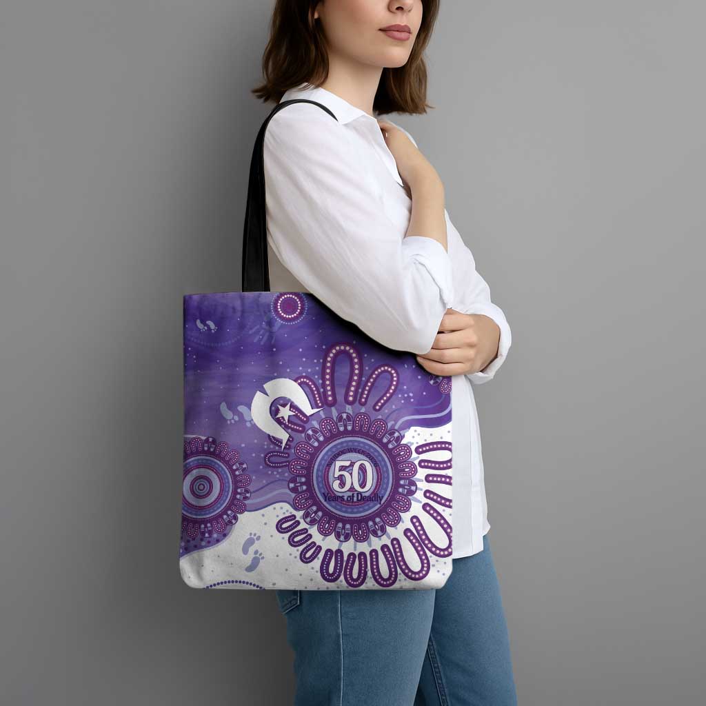 NAIDOC Week 2026 Tote Bag 50 Years Deadly Dhari Purple Aboriginal Art