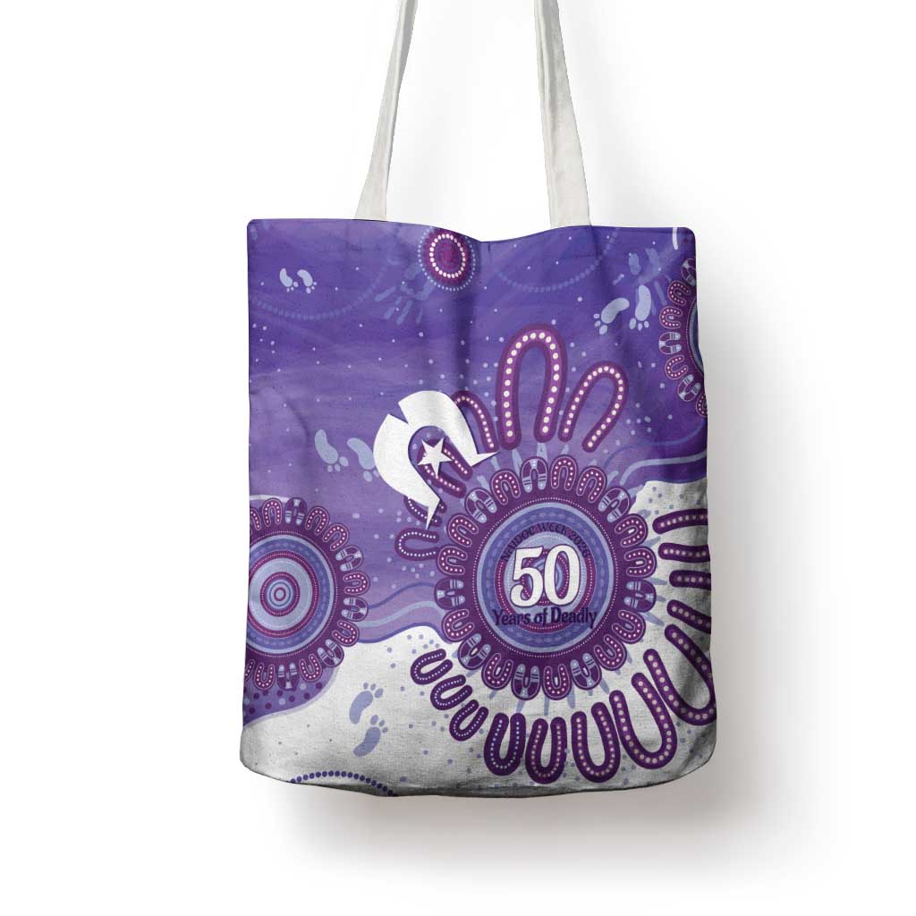 NAIDOC Week 2026 Tote Bag 50 Years Deadly Dhari Purple Aboriginal Art