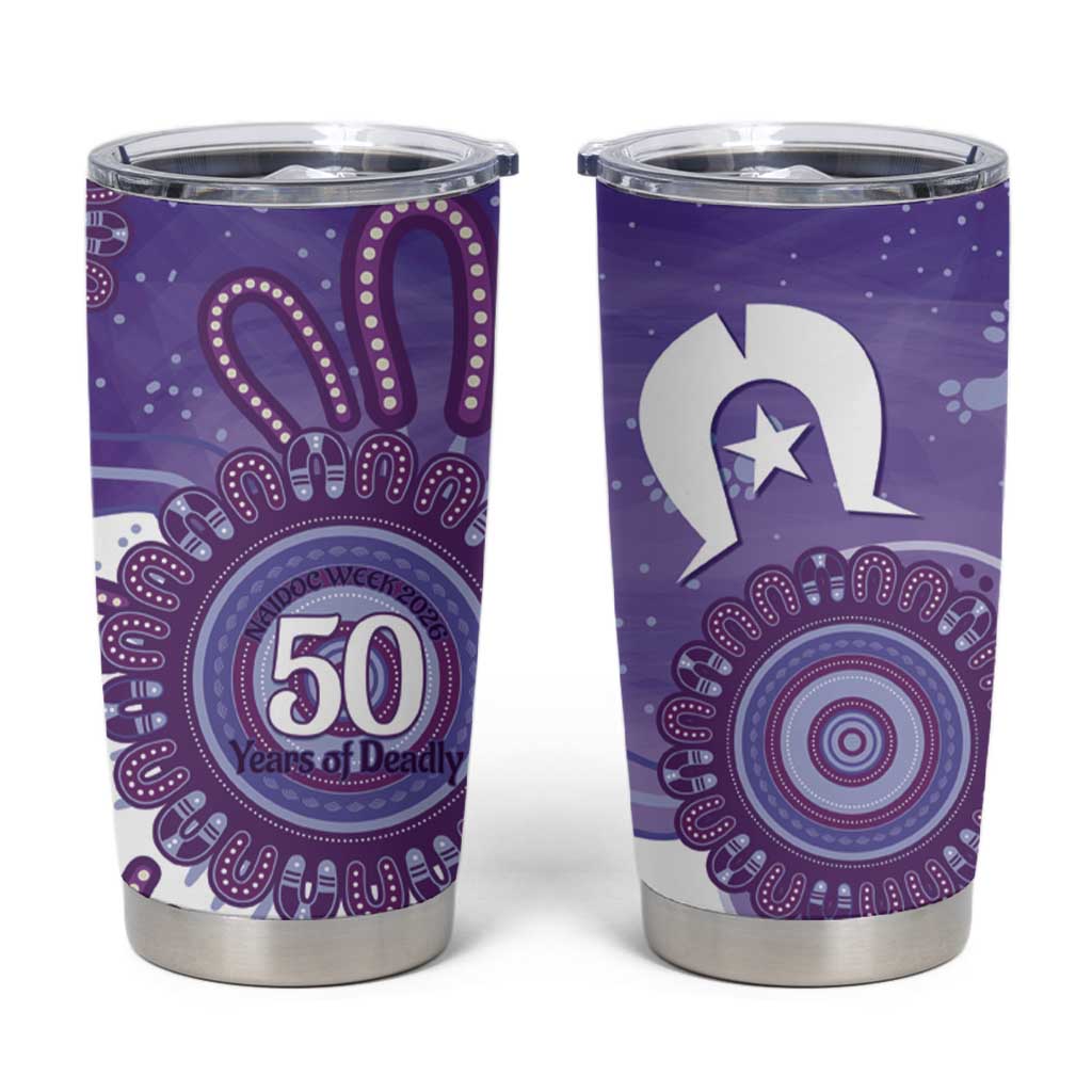 NAIDOC Week 2026 Tumbler Cup 50 Years Deadly Dhari Purple Aboriginal Art