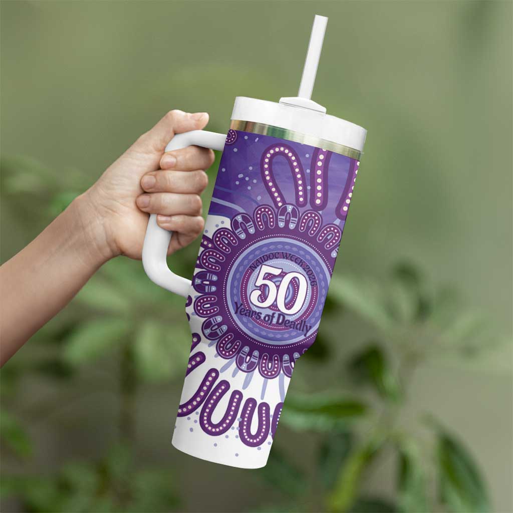 NAIDOC Week 2026 Tumbler With Handle 50 Years Deadly Dhari Purple Aboriginal Art