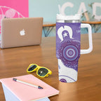 NAIDOC Week 2026 Tumbler With Handle 50 Years Deadly Dhari Purple Aboriginal Art
