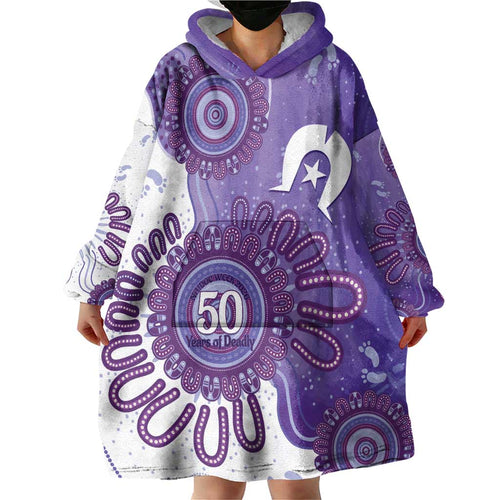 NAIDOC Week 2026 Wearable Blanket Hoodie 50 Years Deadly Dhari Purple Aboriginal Art