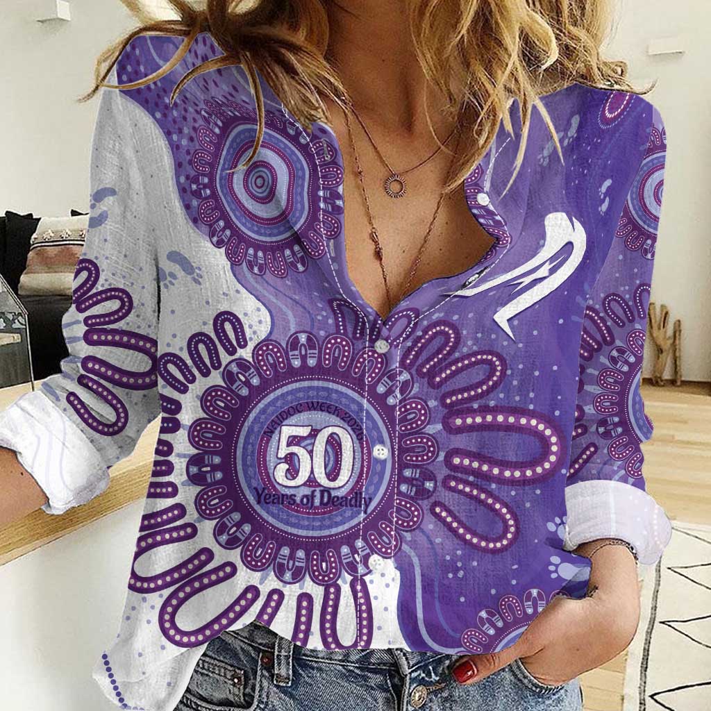NAIDOC Week 2026 Women Casual Shirt 50 Years Deadly Dhari Purple Aboriginal Art