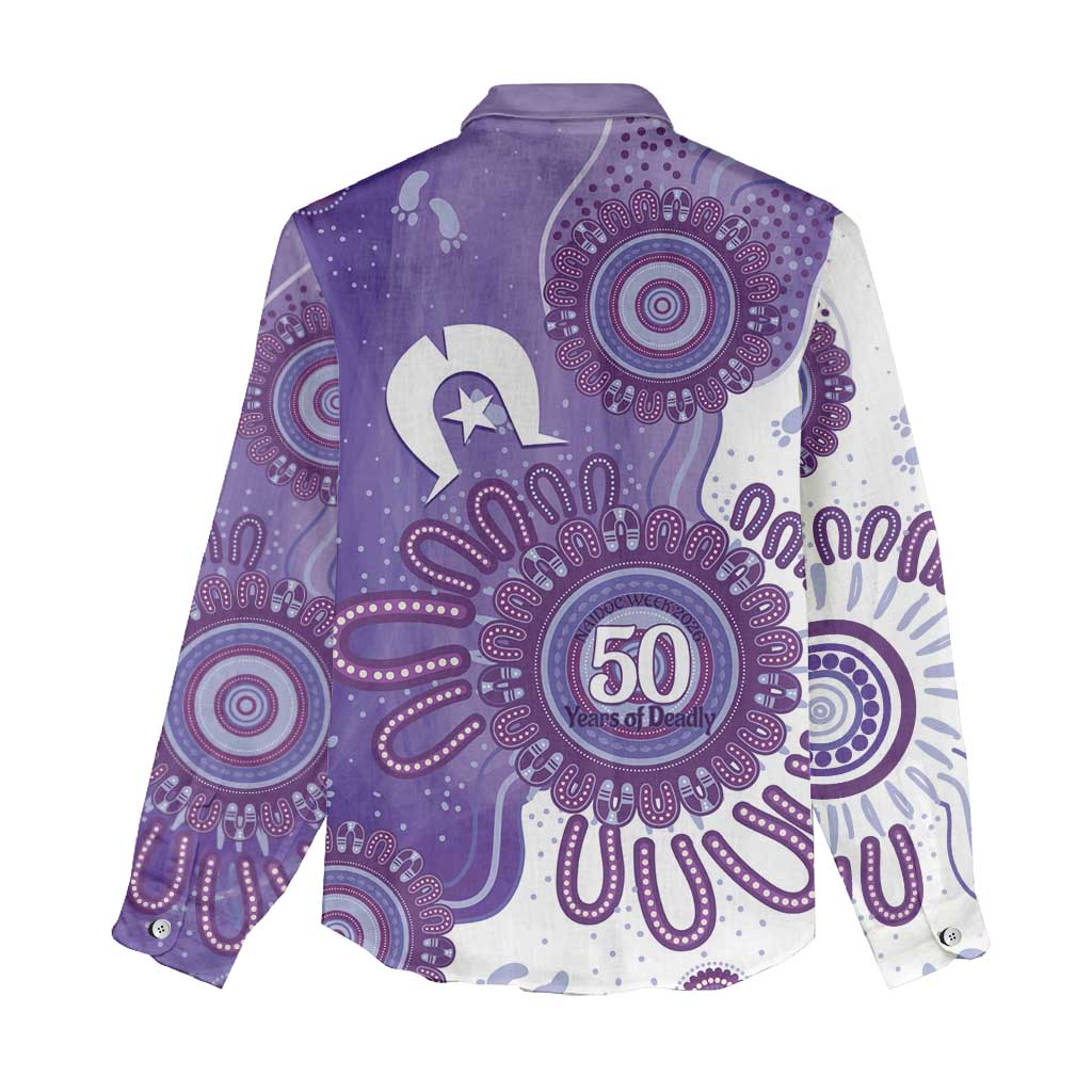 NAIDOC Week 2026 Women Casual Shirt 50 Years Deadly Dhari Purple Aboriginal Art