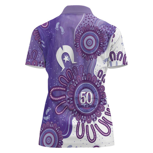 NAIDOC Week 2026 Women Polo Shirt 50 Years Deadly Dhari Purple Aboriginal Art