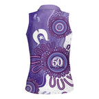NAIDOC Week 2026 Women Sleeveless Polo Shirt 50 Years Deadly Dhari Purple Aboriginal Art