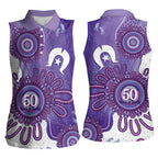 NAIDOC Week 2026 Women Sleeveless Polo Shirt 50 Years Deadly Dhari Purple Aboriginal Art