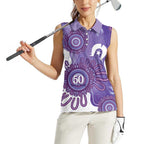 NAIDOC Week 2026 Women Sleeveless Polo Shirt 50 Years Deadly Dhari Purple Aboriginal Art