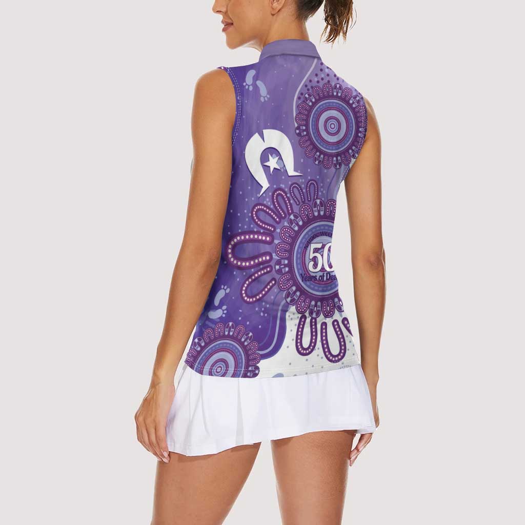 NAIDOC Week 2026 Women Sleeveless Polo Shirt 50 Years Deadly Dhari Purple Aboriginal Art