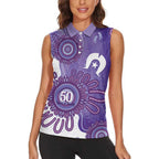 NAIDOC Week 2026 Women Sleeveless Polo Shirt 50 Years Deadly Dhari Purple Aboriginal Art