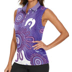 NAIDOC Week 2026 Women Sleeveless Polo Shirt 50 Years Deadly Dhari Purple Aboriginal Art