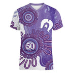 NAIDOC Week 2026 Women V-Neck T-Shirt 50 Years Deadly Dhari Purple Aboriginal Art