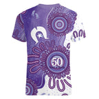 NAIDOC Week 2026 Women V-Neck T-Shirt 50 Years Deadly Dhari Purple Aboriginal Art