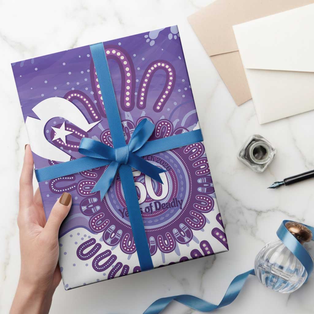 NAIDOC Week 2026 Wrapping Paper 50 Years Deadly Dhari Purple Aboriginal Art