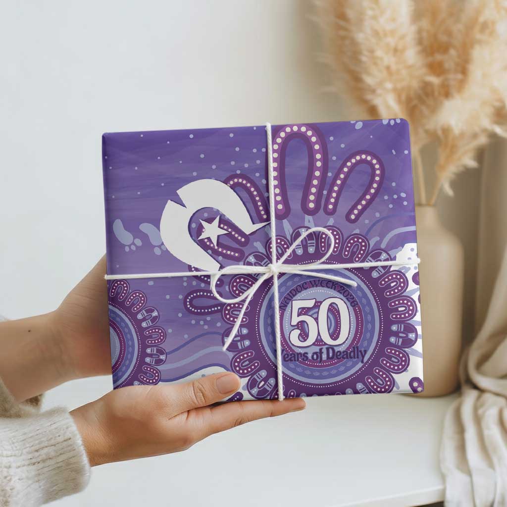 NAIDOC Week 2026 Wrapping Paper 50 Years Deadly Dhari Purple Aboriginal Art