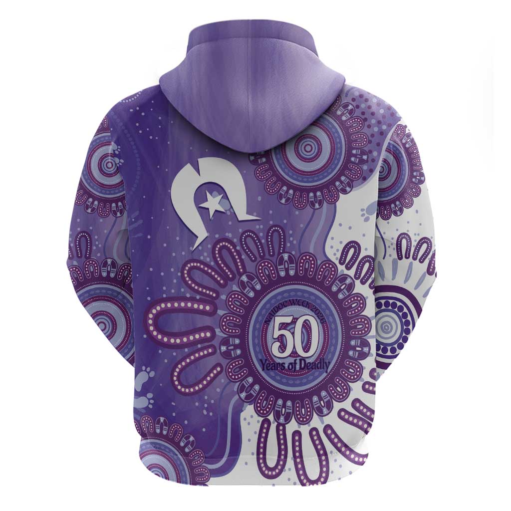 NAIDOC Week 2026 Zip Hoodie 50 Years Deadly Dhari Purple Aboriginal Art