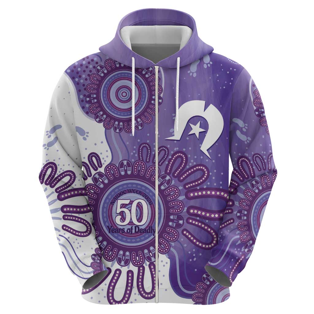 NAIDOC Week 2026 Zip Hoodie 50 Years Deadly Dhari Purple Aboriginal Art