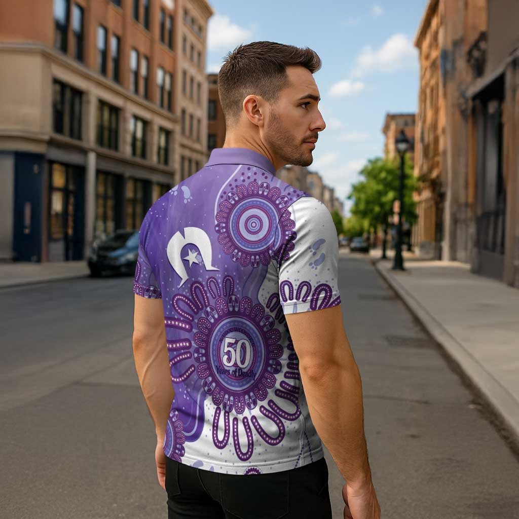 NAIDOC Week 2026 Zipper Polo Shirt 50 Years Deadly Dhari Purple Aboriginal Art