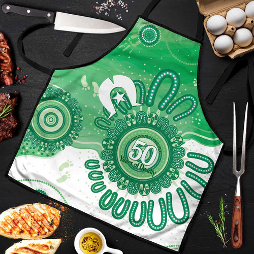 NAIDOC Week 2026 Apron 50 Years Deadly Dhari Green Aboriginal Art