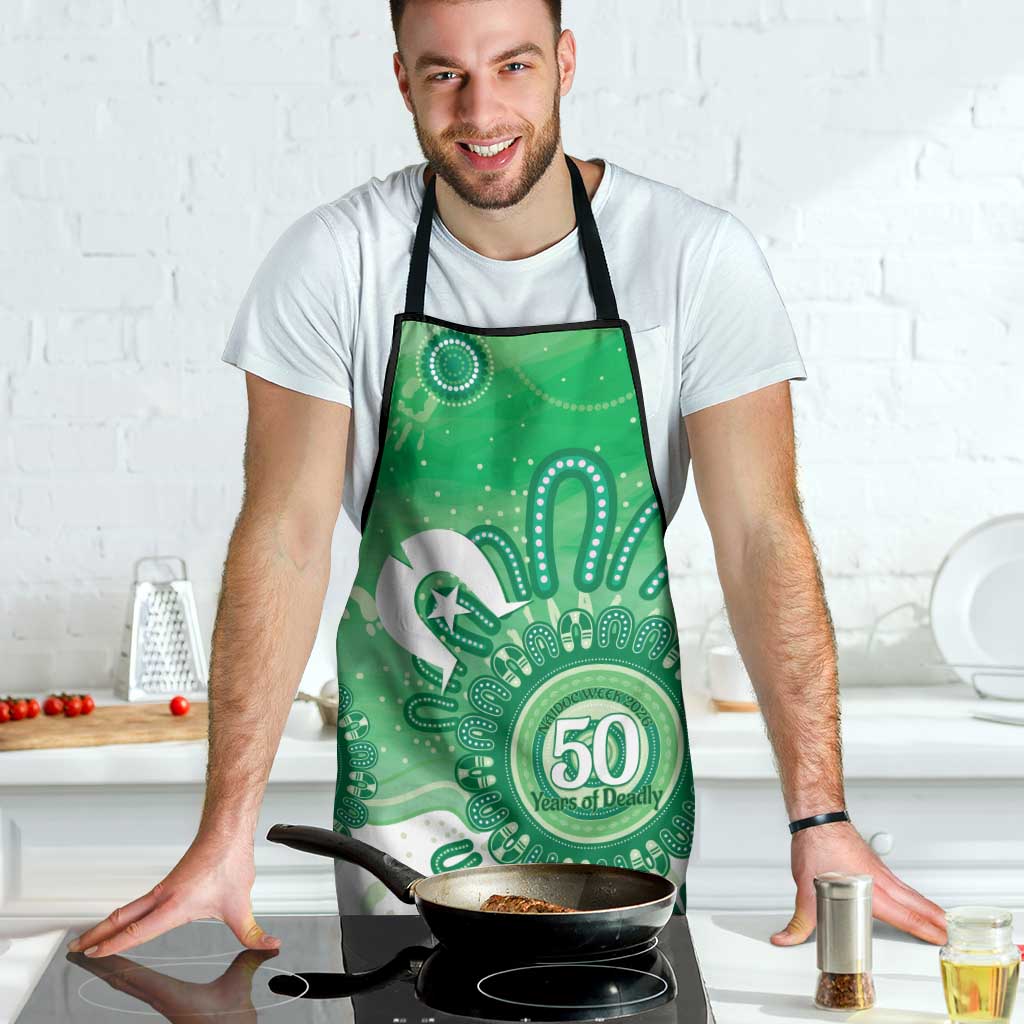 NAIDOC Week 2026 Apron 50 Years Deadly Dhari Green Aboriginal Art