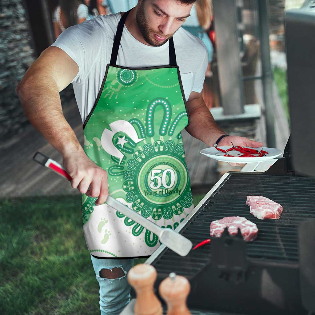 NAIDOC Week 2026 Apron 50 Years Deadly Dhari Green Aboriginal Art