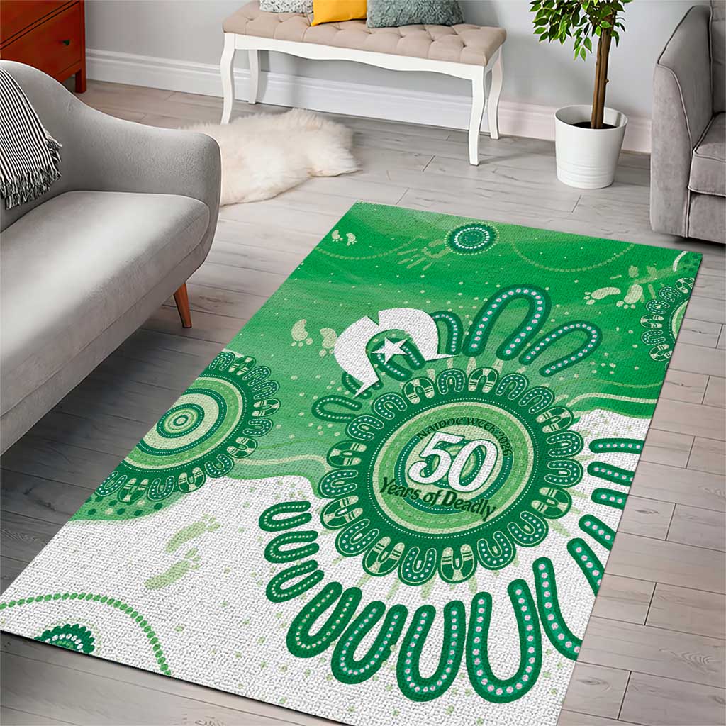 NAIDOC Week 2026 Area Rug 50 Years Deadly Dhari Green Aboriginal Art