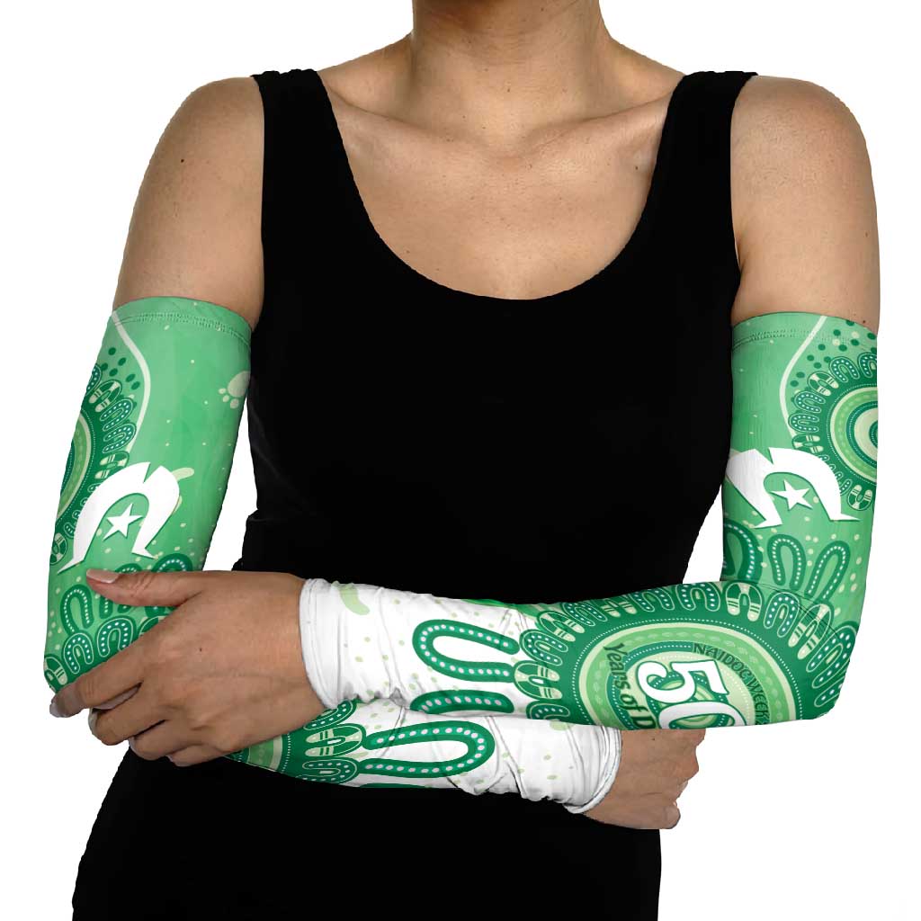 NAIDOC Week 2026 Arm Sleeves 50 Years Deadly Dhari Green Aboriginal Art