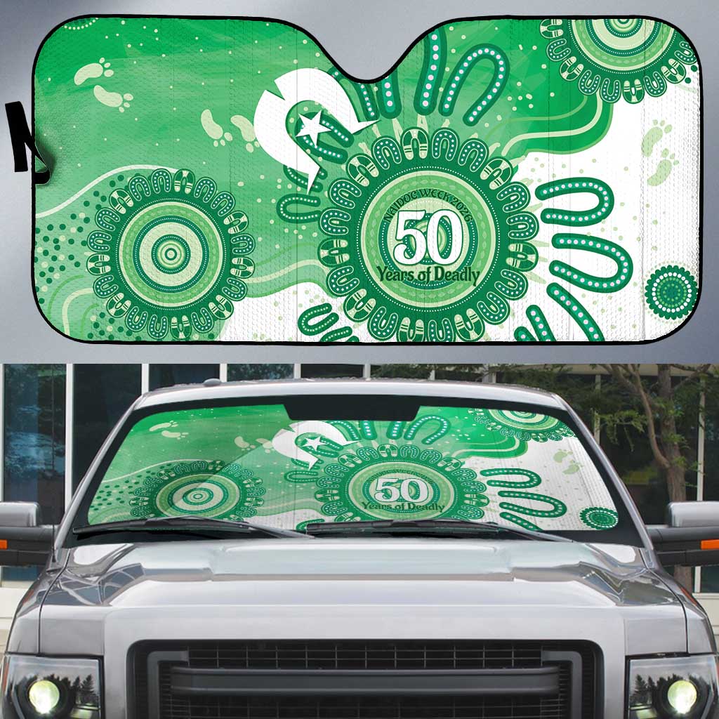 NAIDOC Week 2026 Auto Sun Shade 50 Years Deadly Dhari Green Aboriginal Art