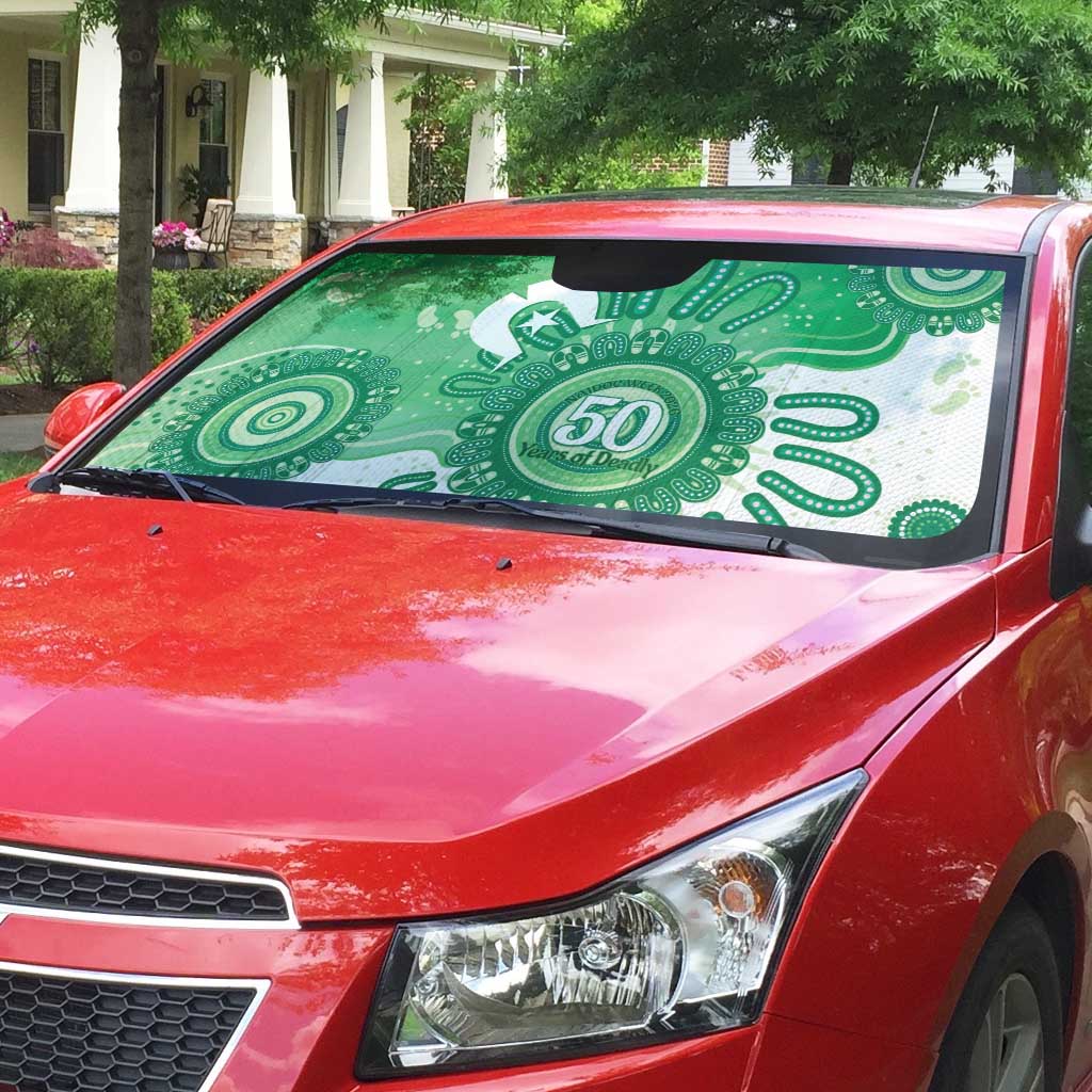 NAIDOC Week 2026 Auto Sun Shade 50 Years Deadly Dhari Green Aboriginal Art