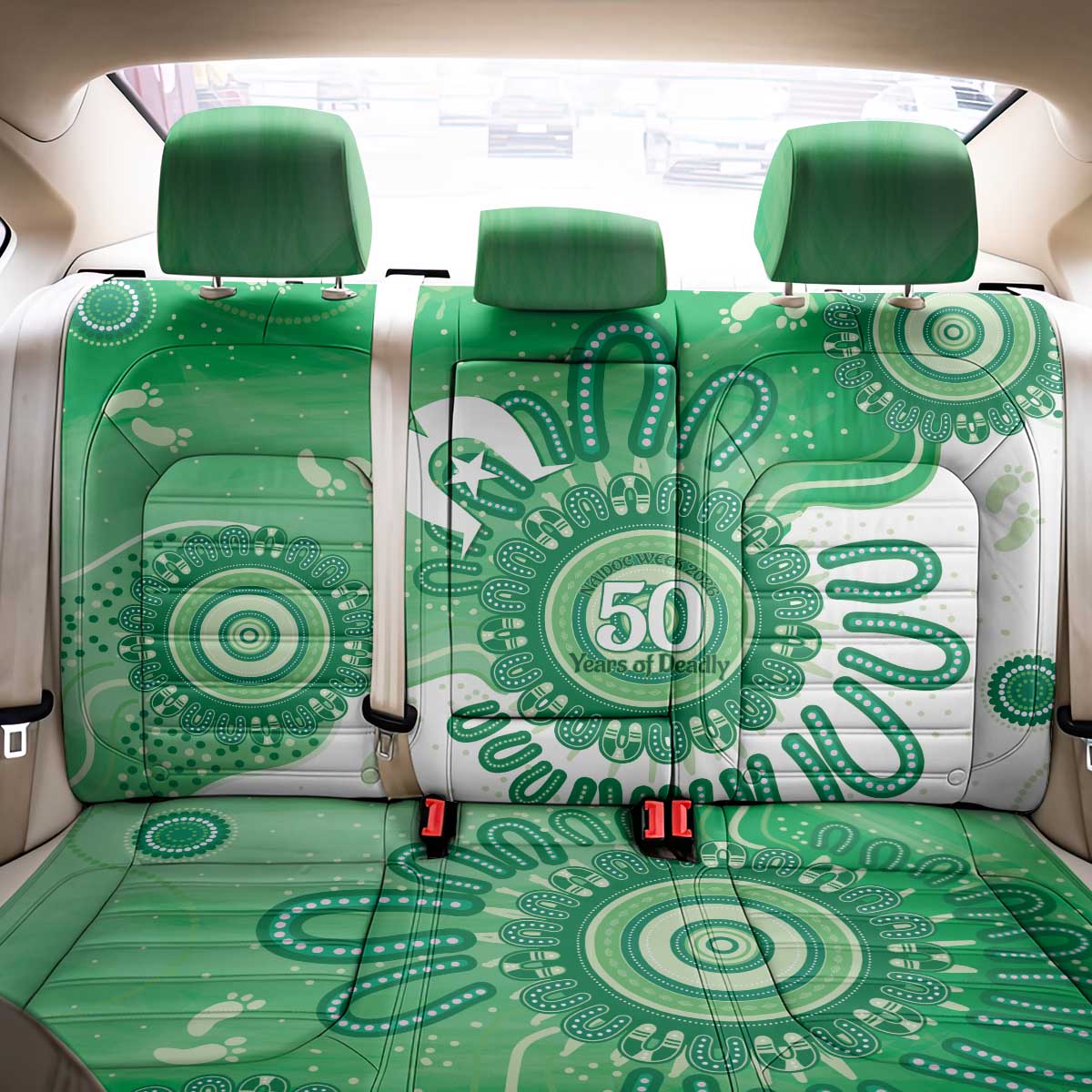 NAIDOC Week 2026 Back Car Seat Cover 50 Years Deadly Dhari Green Aboriginal Art