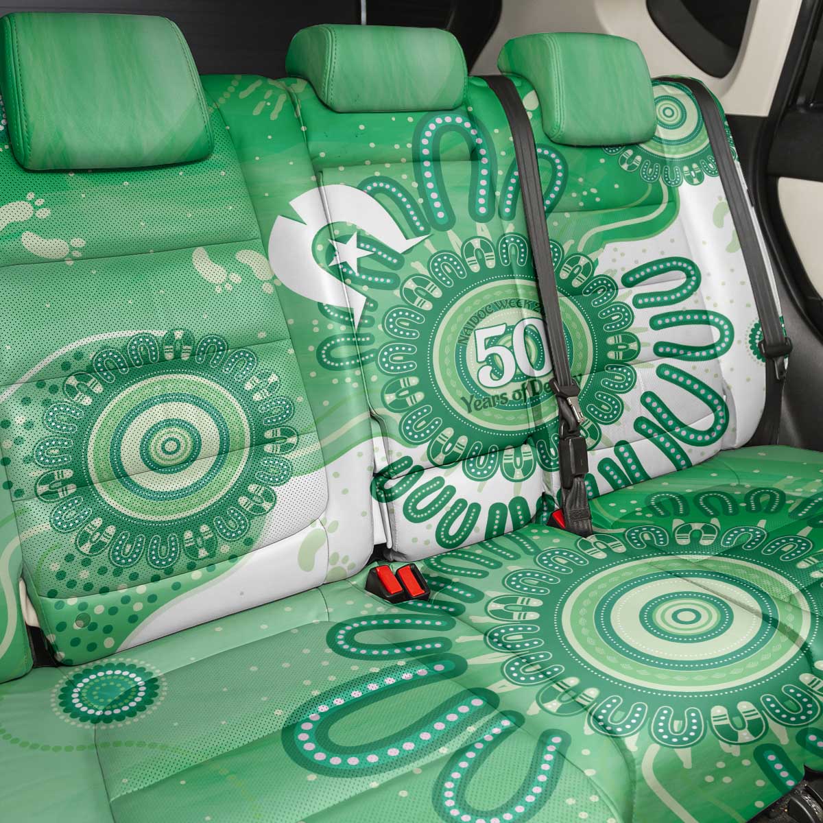 NAIDOC Week 2026 Back Car Seat Cover 50 Years Deadly Dhari Green Aboriginal Art