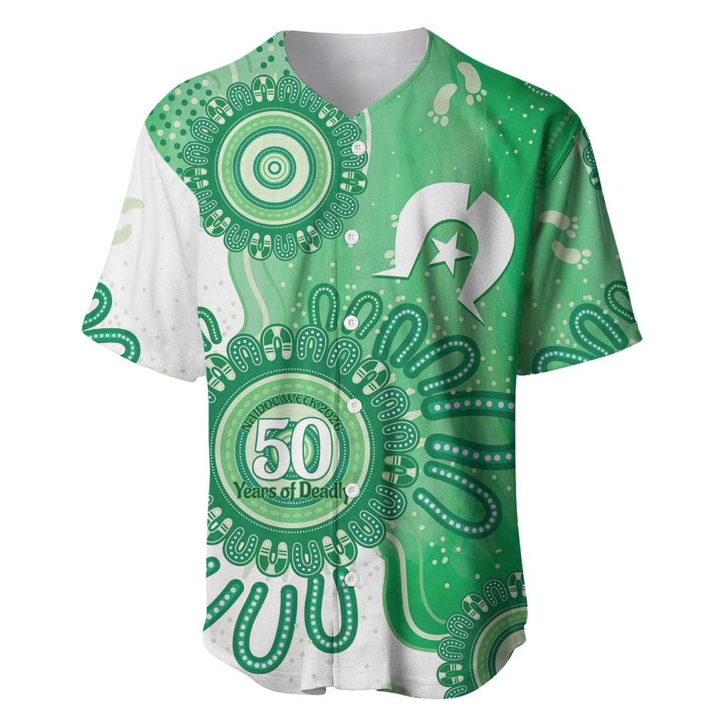 NAIDOC Week 2026 Baseball Jersey 50 Years Deadly Dhari Green Aboriginal Art