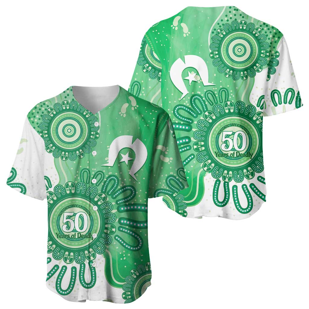 NAIDOC Week 2026 Baseball Jersey 50 Years Deadly Dhari Green Aboriginal Art