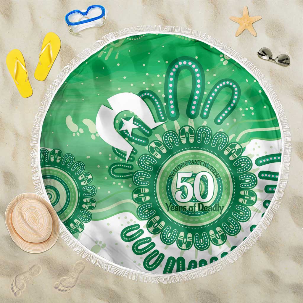 NAIDOC Week 2026 Beach Blanket 50 Years Deadly Dhari Green Aboriginal Art
