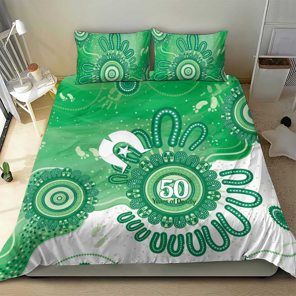 NAIDOC Week 2026 Bedding Set 50 Years Deadly Dhari Green Aboriginal Art